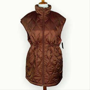 Marc New York Long Quilted Vest Size Small Metallic Pecan Brown Lightweight NWT